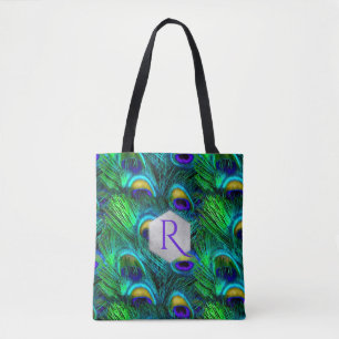 PixDezines PSYCHEDELIC GREEN PEACOCK FEATHER Tote Bag
