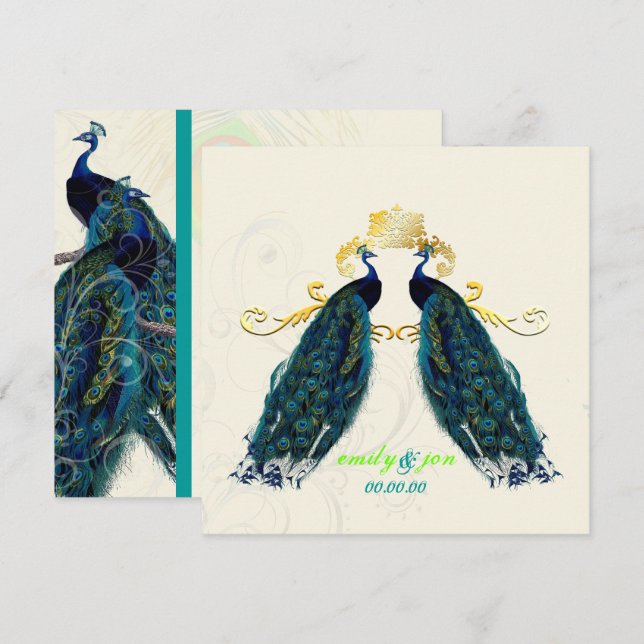 PixDezines psychedelic peacock/cobalt blue Invitation (Front/Back)