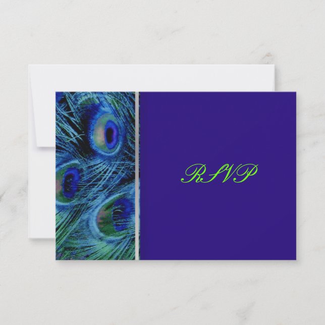 PixDezines psychedelic peacock/cobalt blue RSVP Card (Front)