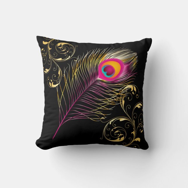 PixDezines psychedelic peacock/diy background Throw Pillow (Front)