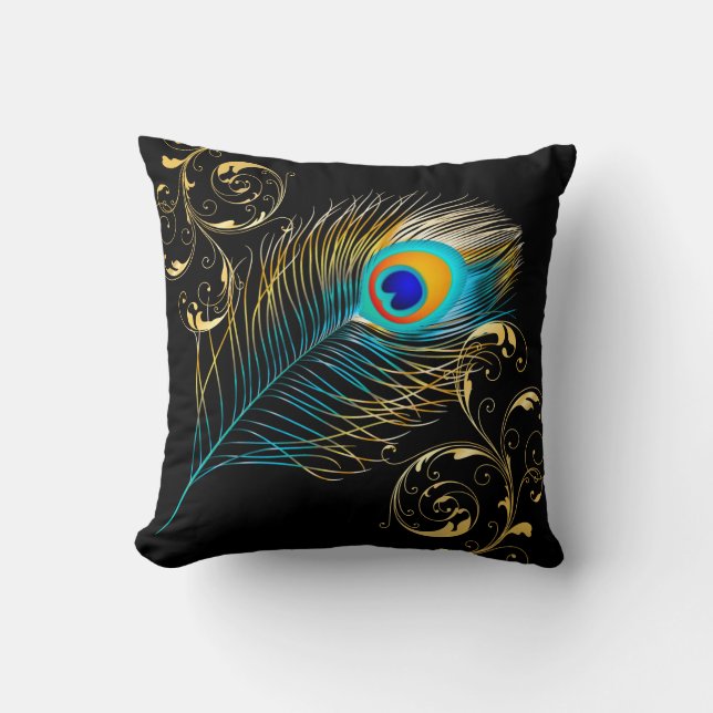 PixDezines psychedelic peacock/diy background Throw Pillow (Front)