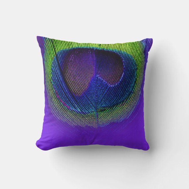 PixDezines psychedelic peacock eye/purple+yellow Throw Pillow (Front)