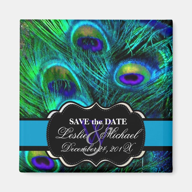 PixDezines Psychedelic Peacock, Save the Date Magnet (Front)