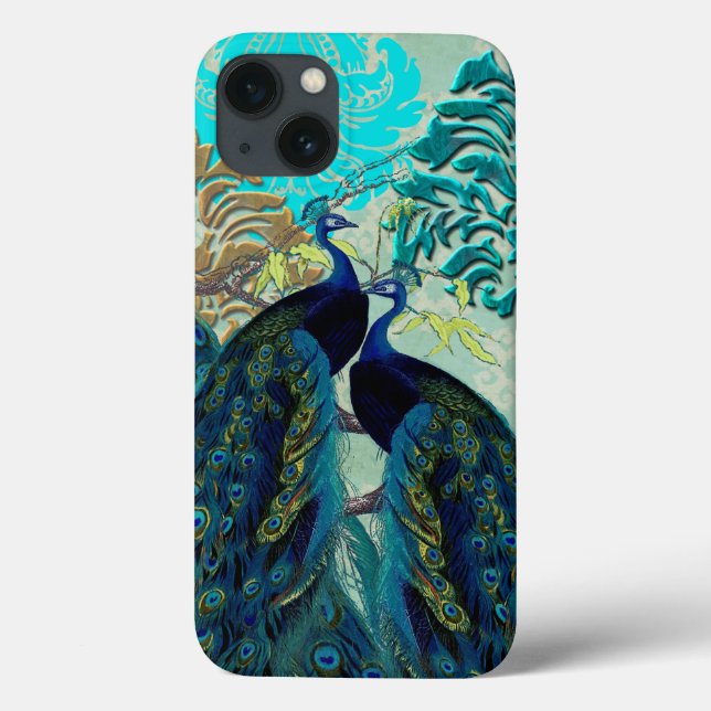 PixDezines Psychedelic Peacocks+Damask Case-Mate iPhone Case (Back)