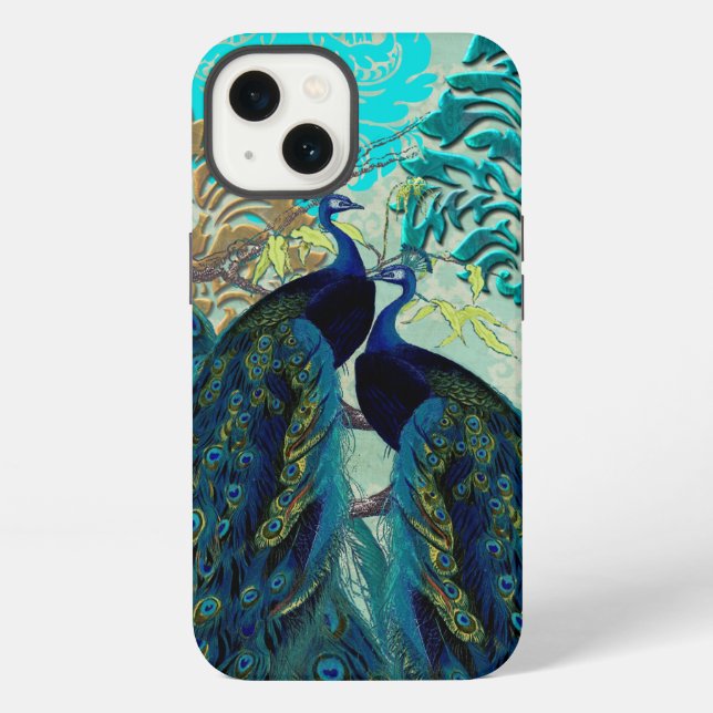 PixDezines Psychedelic Peacocks+Damask iPhone Case (Back)