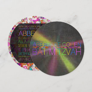 PixDezines psychedelic stars/neon/bat mitzvah Invitation