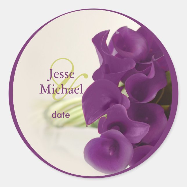 PixDezines purple calla lilies/diy Classic Round Sticker (Front)