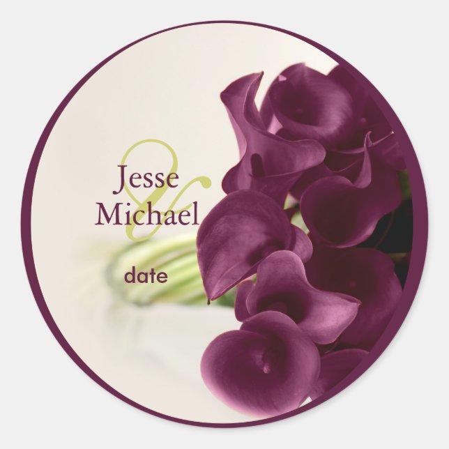 PixDezines purple calla lilies/diy Classic Round Sticker (Front)