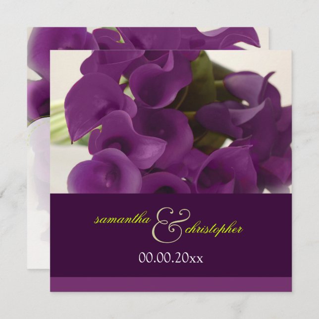 PixDezines PURPLE CALLA LILY BOUQUET Invitation (Front/Back)