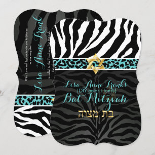 PixDezines purple/DIY colour/Zebra/Bat Mitzvah Invitation