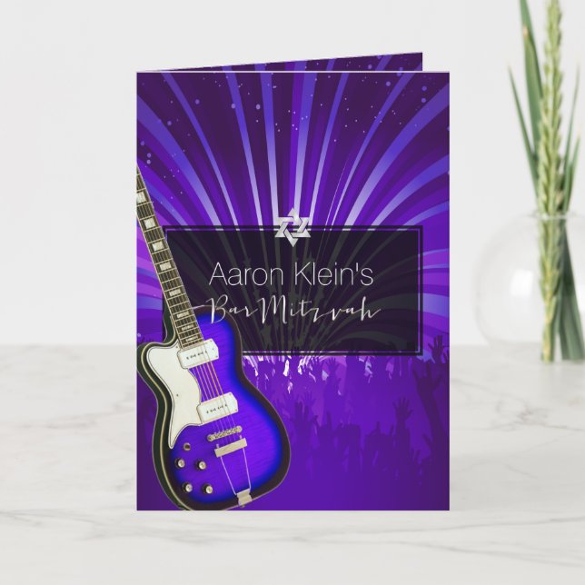 PixDezines purple guitar/photo/bar mitzvah Invitation (Front)