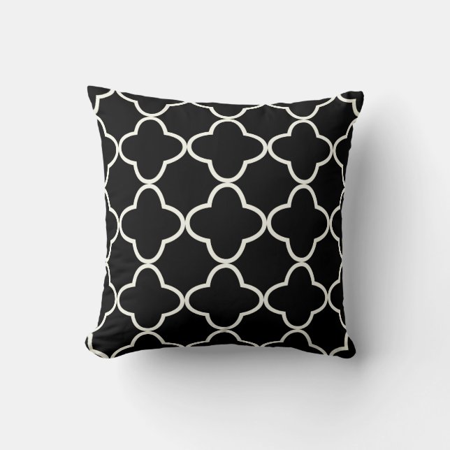 PixDezines Quatrefoil/DIY Colours/Cream/Black Throw Pillow (Front)