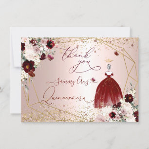 PixDezines Quinceanera Burgundy Gown Thank You  In Invitation