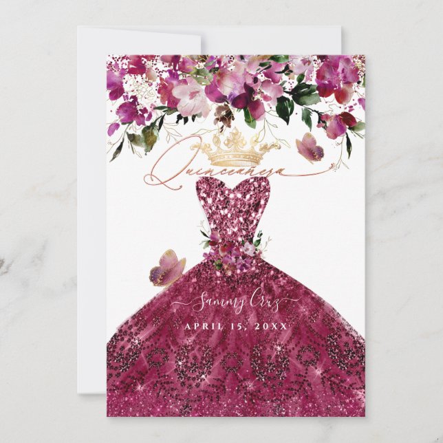 PixDezines Quinceanera Cherry Red Dress Invitation (Front)