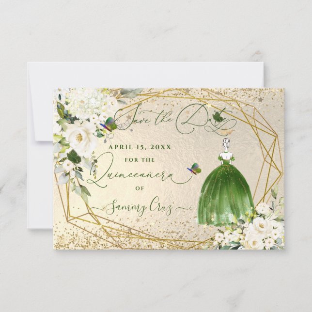 PixDezines Quinceanera Emerald Green Dress Card (Front)