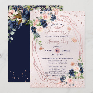 PixDezines Quinceanera H2 Flowers Blush Navy Invitation