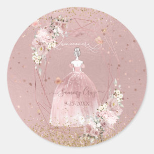 PixDezines Quinceanera H2 Rose Gold Dress Classic Round Sticker