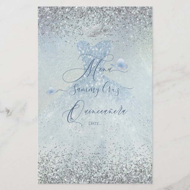 PixDezines Quinceanera Menu Dusty Blue Dress (Front)