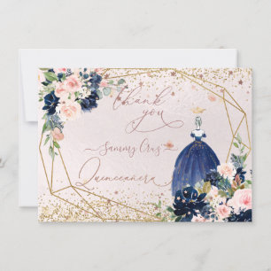 PixDezines Quinceanera Navy Blue Carte de remercie