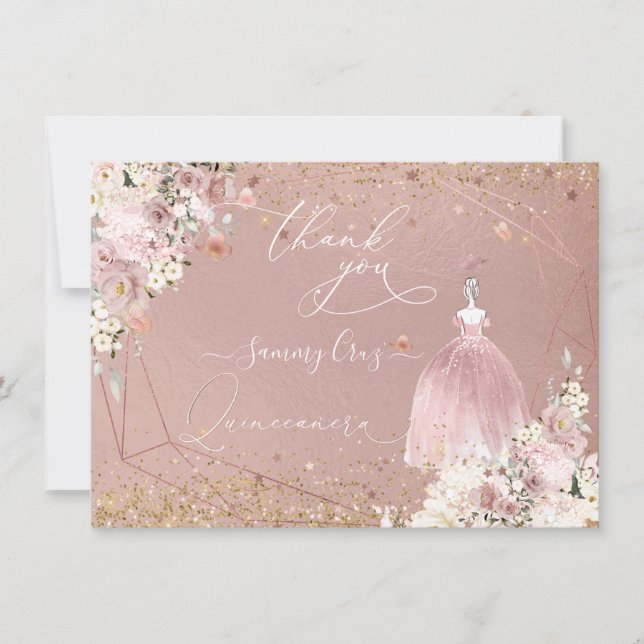 PixDezines Quinceanera Rose Carte de remerciements (Devant)