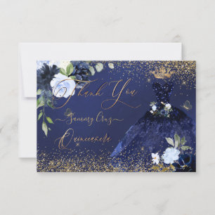 PixDezines Quinceanera Thank You Navy Blue Gold Invitation