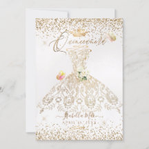 PixDezines Quinceanera White Gold Glitter Gown