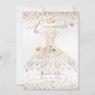 PixDezines Quinceanera White Gold Glitter Gown Invitation