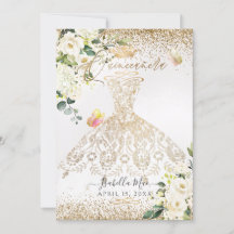 PixDezines Quinceanera White Gold Glitter Gown