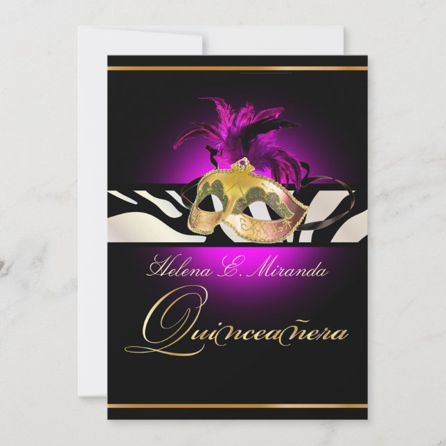 PixDezines Quincenera/Magenta Zebra/DIY colour!! Invitation (Front)