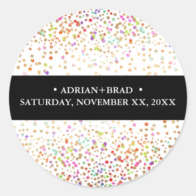 PixDezines Rainbow Confetti Classic Round Sticker (Front)