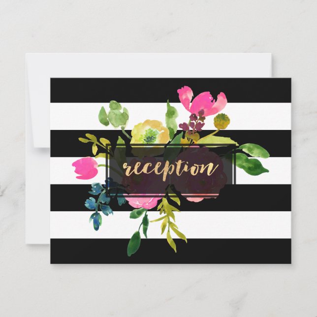 PixDezines reception mitzvah/DIYstripes/floral Invitation (Front)