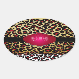 PixDezines red cheetah+faux parchment Oval Sticker