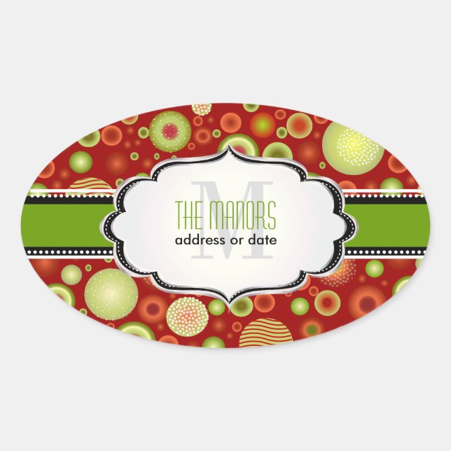 PixDezines Red+Green Christmas Ornaments Oval Sticker (Front)
