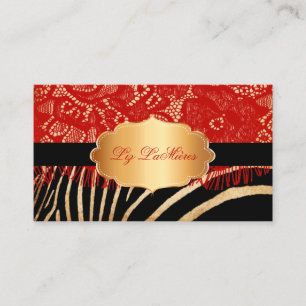 PixDezines red vintage lace+zebra Business Card