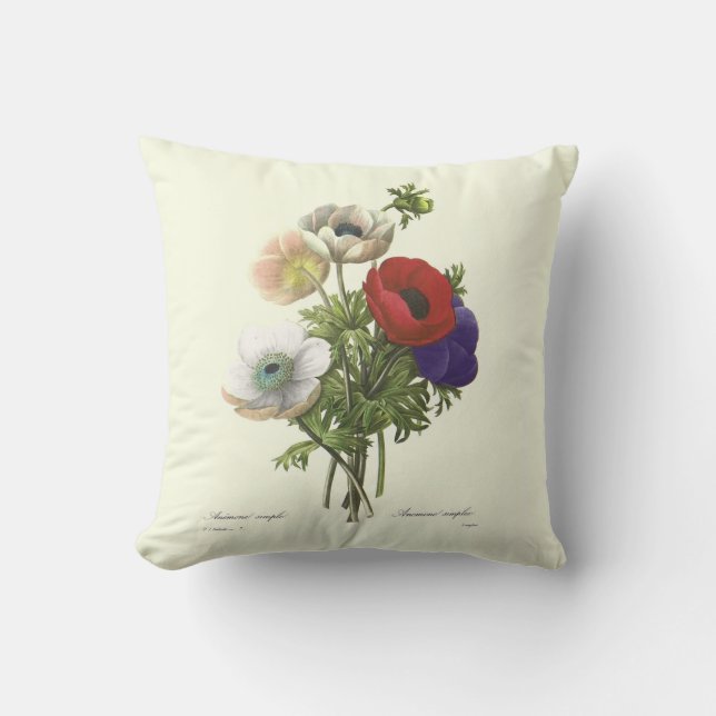 PixDezines redoute anemones Throw Pillow (Front)