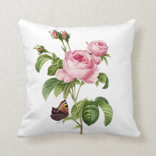 PixDezines redoute roses Throw Pillow