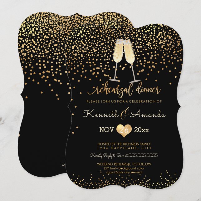 PixDezines Rehearsal Dinner/Champagne Bubbles Invitation (Front/Back)