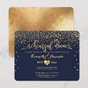 PixDezines Rehearsal Dinner/Faux Gold Confetti Invitation