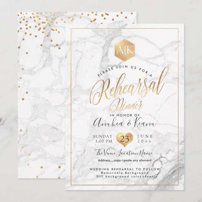 PixDezines Rehearsal Dinner+Faux Gold Honeycomb Invitation (Front/Back)