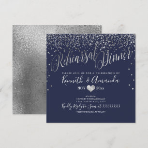 PixDezines Rehearsal Dinner/Faux Silver Confetti Invitation