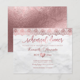 PixDezines Rehearsal Dinner/Rose Gold Lace/Marble Invitation