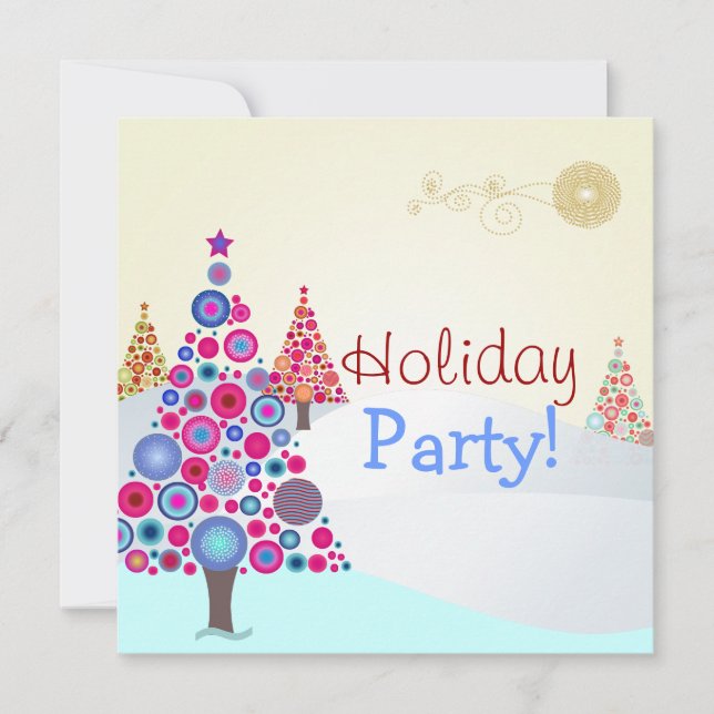 PixDezines Retro Christmas Ornaments Tree Invitation (Front)