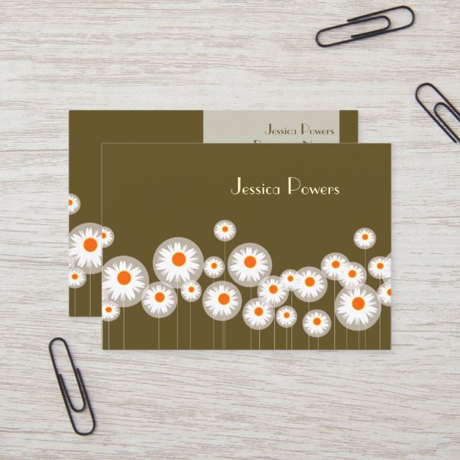 PixDezines retro daisies/diy background colour Business Card (Front/Back In Situ)