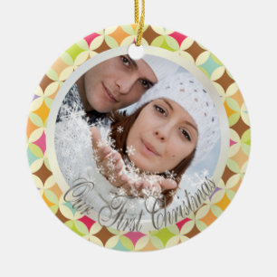 PixDezines Retro Diamonds Photo Template Ceramic Ornament