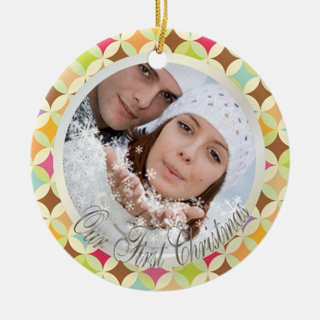 PixDezines Retro Diamonds Photo Template Ceramic Ornament (Front)