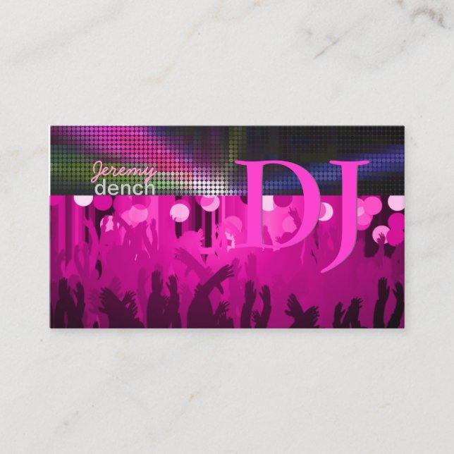 PixDezines Retro DJ+dance hall/hot pink Business Card (Front)
