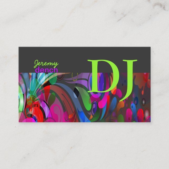 PixDezines Retro DJ+disco swirls Business Card (Front)