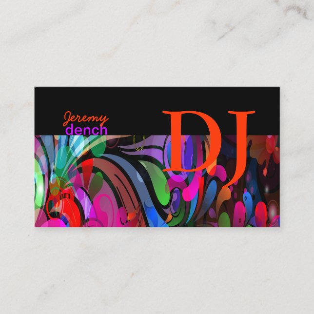 PixDezines Retro DJ+disco swirls/DIY.. Business Card (Front)