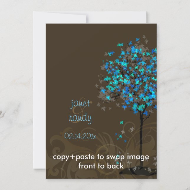 PixDezines retro electric blue maple trees Invitation (Front)