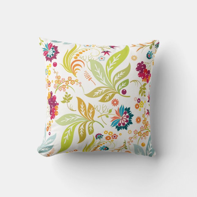 PixDezines retro flora/diy background colour Throw Pillow (Front)